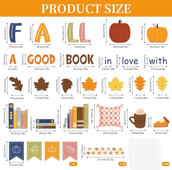 JarThenaAMCS Fall Thanksgiving Reading Bulletin Board Set Boho Autumn Library Book Classroom Decorations Pumpkin Maple Leaves Cutouts for School Chalkboard Wall Door Decor