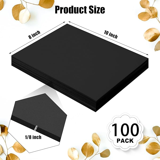 Frienda Foam Boards Thickness Foam Poster Boards for Presentation Board for School Crafts Office Art Projects(8 x 10 Inch,Black,100 Pack)