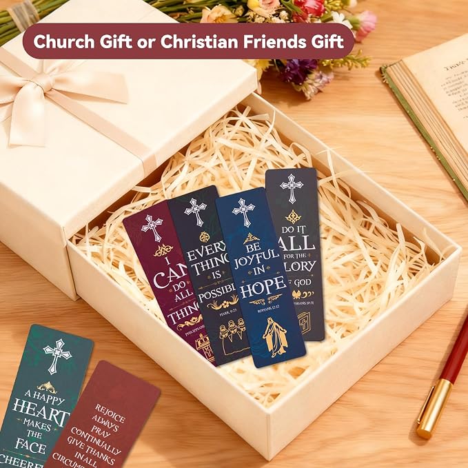 100 PCS Bible Verse Bookmark, Gold Foiled Religious Bookmarks for Women & Men, Christian Gifts for Bible Study Group, Church Supplies,Easter Gift, Baptism,Confirmation Gift