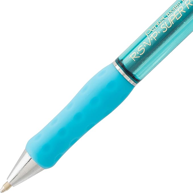 Pentel RSVP Super RT Ballpoint Pen, (1.0mm) Medium Line, Sky Blue Ink, Box of 12 (BX480-S)