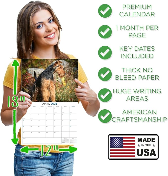 2025 2026 Welsh Terrier Calendar - Dog Breed Monthly Wall Calendar - 12" x 18" Open - Thick No-Bleed Paper - Giftable - Academic Teacher's Planner Calendar Organizing & Planning