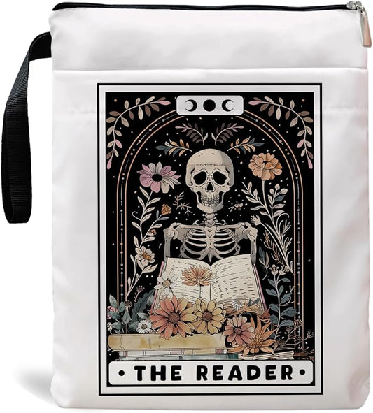 Book Sleeve with Zipper, Book Sleeve for Book Lovers, The Reader Tarot Card Book Sleeves, Book Pouch Kindle Protector, Gifts for Women Teacher Librarian Bookworm Bookish (White-B, Large)