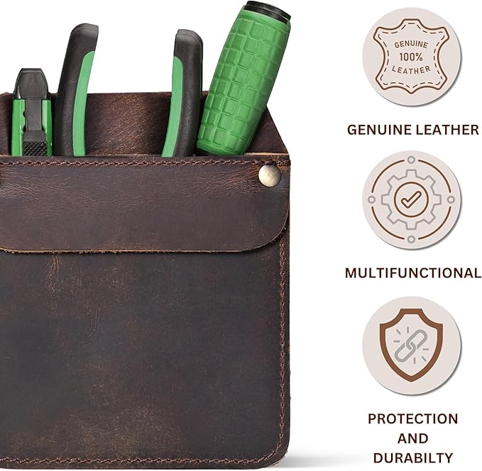 Large Pocket Protector Genuine Buffalo Leather Pen Holder Pouch Organizer for Shirts, Lab Coats, Pants - Multi-Purpose - Holds Pens, Pencils, tools and Notes for School, Office