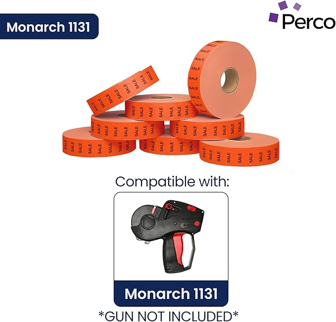 Perco "Sale" Fluorescent Red Pricing Labels for Monarch 1131 Price Gun – 8 Sleeves, 64 Rolls Value Pack - 160,000 Price Marking Labels – with Ink Rolls Included