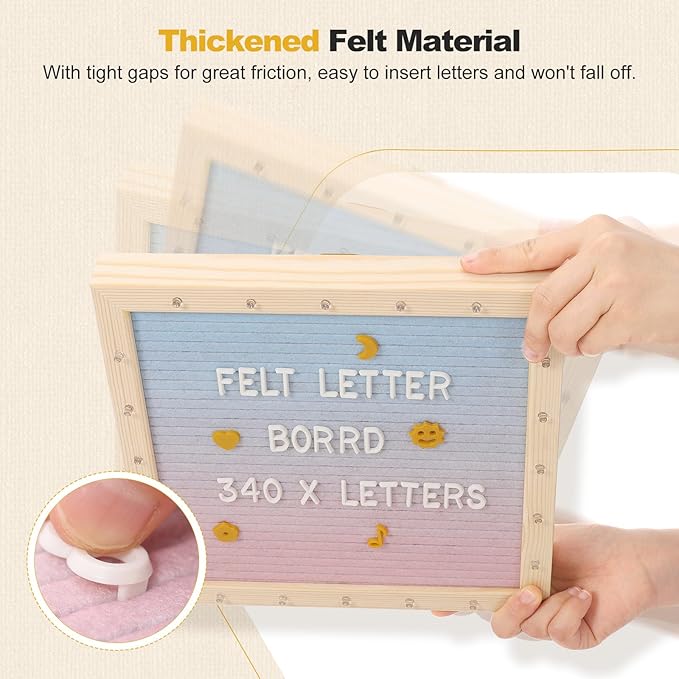 Lewondr Felt Letter Board, 10"×10" Wooden Letter Board Sign, Changeable Message Board with 20 LED Lights & 340 Letters, Pregnancy Baby Announcement Sign, First School Day Board, Colorful