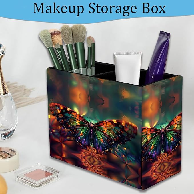 Pen Holder, Pencil Case, Makeup Brush Storage Box, Tableware Storage Box, Suitable for Office Or Home Item Organizing Stand - Psychedelic Butterfly