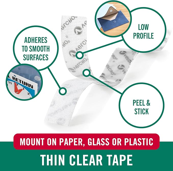 VELCRO Brand - Thin Clear Fasteners | Perfect for Home or Office | 18in x 3/4in Tape