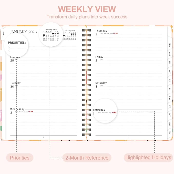 2026 Planner, Weekly and Monthly Calendar Planner Agenda, Jan 2026 - Dec 2026, Planning Academic Book, Office Desk Accessories and School Supplies - A5 (6.3'' x 8.5'')