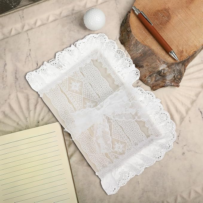 Tofficu Fabric Book Cover with Lace Trim and Bow, A5 (5.9 x 8.3'') Vintage Cloth Book Sleeve Protector for Paperbacks, Notebooks, Bible and Planners, Aesthetic Reusable Wrap for Reading Lovers, Beige