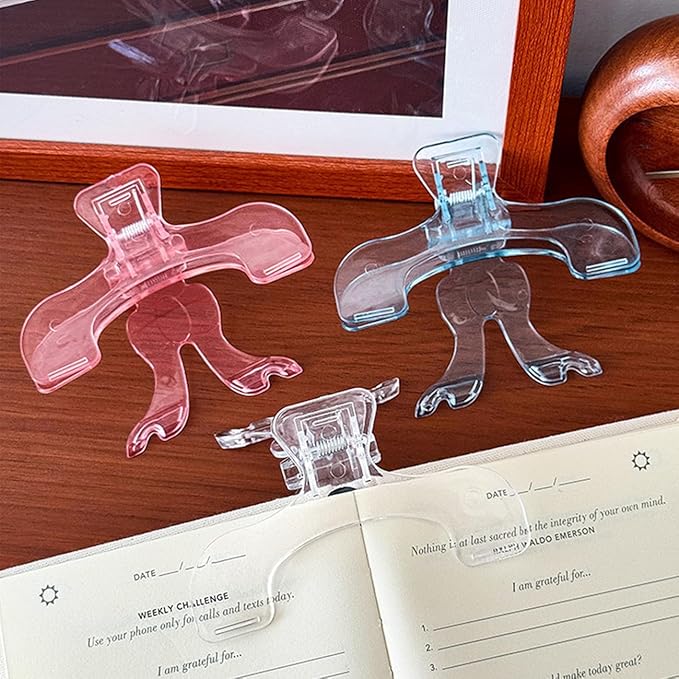 Book Page Holder Clip for Reading with Stand, Transparent Page Holder Clips for Fixing Music Book, Office Home School Accessories Supplies (Transparent)
