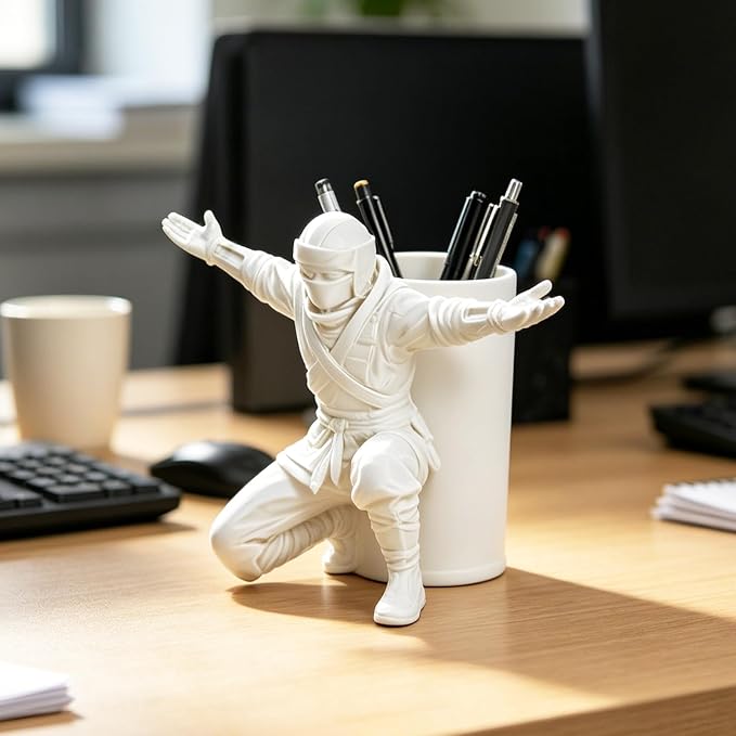 Ninja Pen Holder Desk Organizer–Unique Pen Stand, 3D Printed Cool Desk Decor Office Accessories for Men Women (Black)