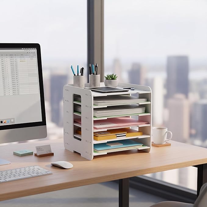 Juexica 6 Tier Scrapbook Paper Organizer 13 x 12.6 x 12.6 Inch Stackable Paper Storage Holder for Desk Desktop File Organizer for Home Office Classroom School