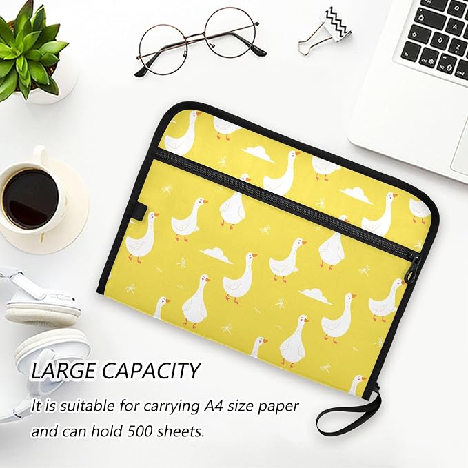 Cute Geese Cartoon File Folders,Plastic Folders with 13 Pockets,Expandable File Folder for Documents School Students Office,Aesthetic Folder with Labels A4 Letter Size
