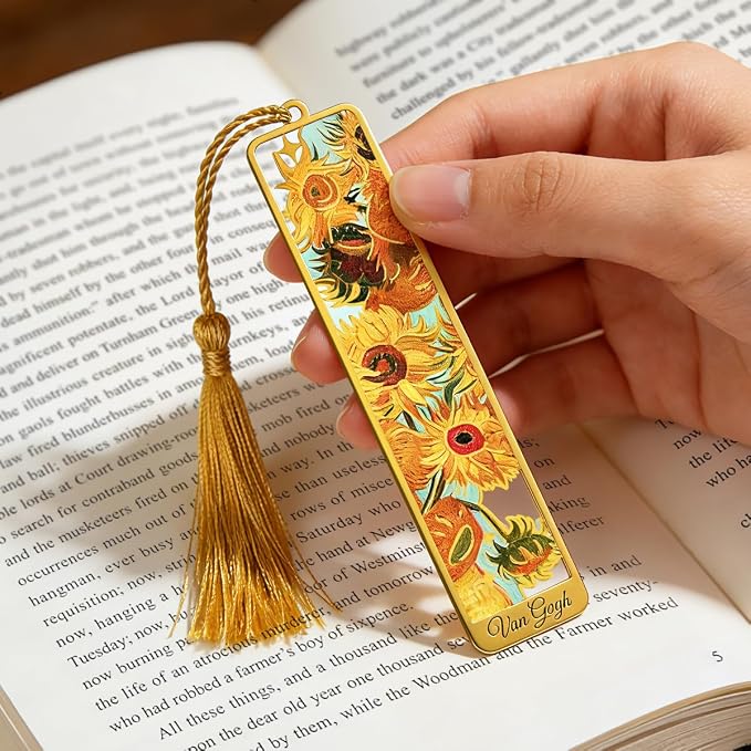 KInsound 8pcs Metal Bookmarks with Tassel, Golden Van Gogh Monet Oil Painting Theme Cute Book Markers for Reading Women, Men, Kids, Book Lovers, Reading Accessories Gifts for Book Lovers