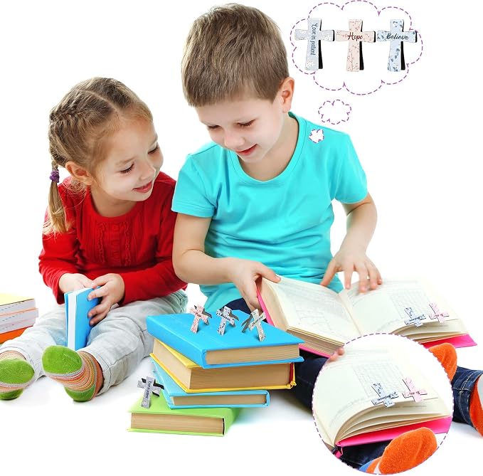 48 Pcs Magnetic Cross Bookmarks Bulk Church Gifts Christian Gifts for Women Bulk Christian Bookmarks Bible Verse Magnetic Page Clips for Women Christmas School Bible Study Group(Floral Style)
