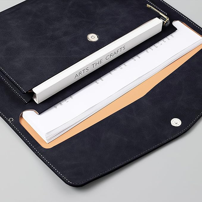 PU Leather A4 File Folder Document Holder with 2 Compartments Envelope Folder Case with Snap Closure for Receipt Contract (Black)