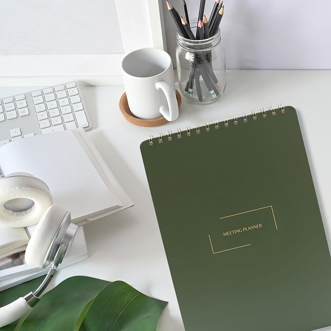 | Meeting Notebook for Work | 8.25" x 11.75" | Project Planner | Simple Design | Multiple Layouts | Office and Business Planner (Navy, Meeting Planner - Portrait)