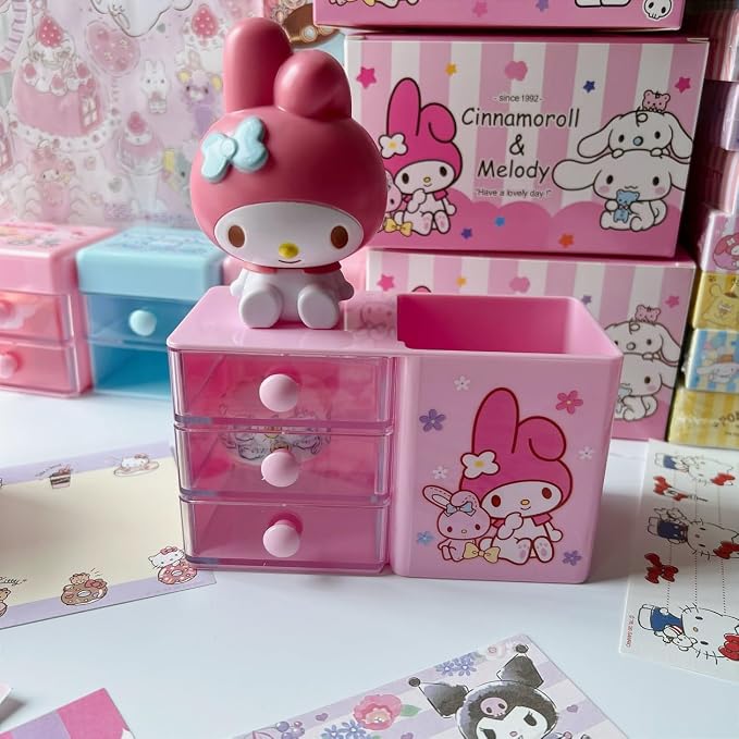 Roffatide Anime Desktop Desk Cartoon Office Supplies Container Pen Holder for Desk Cute Pencil Cup Pot Makeup Brush Holder Mini Box Pink