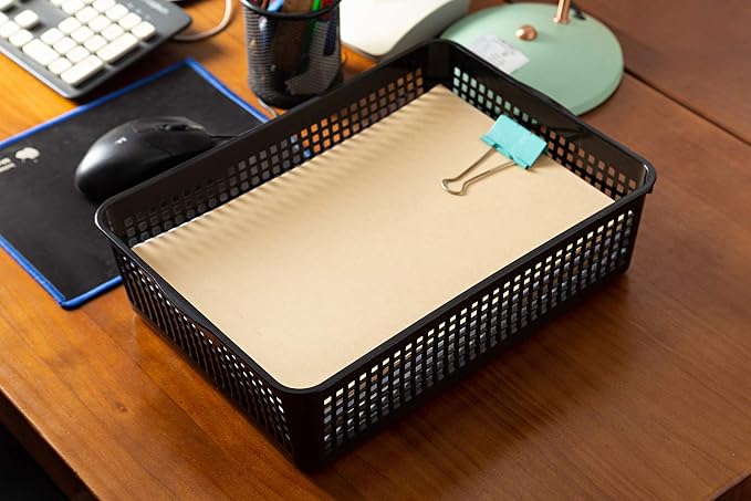Aebeky A4 Size Plastic Paper Storage Trays,Desktop File Organizer Baskets,6-Packs (Black)