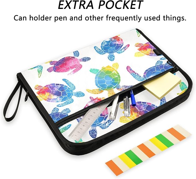ALAZA Multicolor Watercolor Sea Turtle 13 Pocket Expanding File Folder with Labels, Accordion File Folder File Organizer Letter A4 Paper for Office School Student