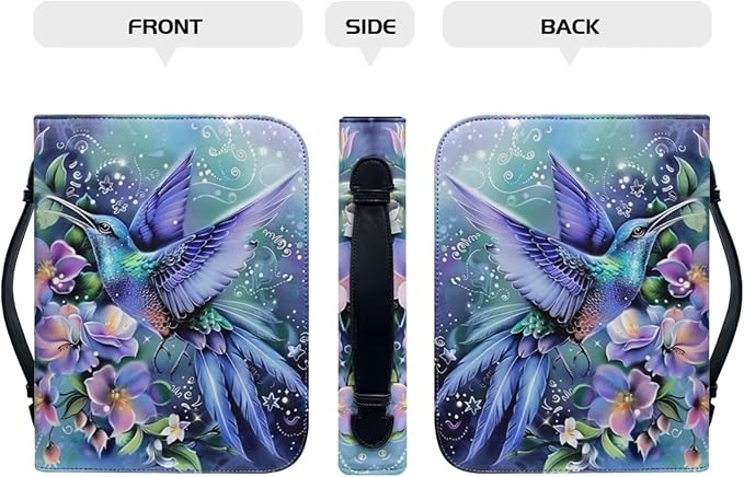 PU Leather Bible Covers for Women Girls,Green Bible Case Carrying Bag Fits Bible Book Accessory,Colorful Hummingbirds and Flowers,Medium