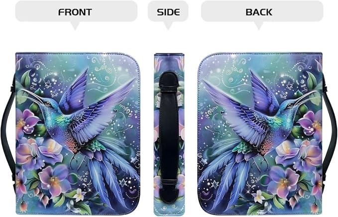 PU Leather Bible Covers for Women Girls,Green Bible Case Carrying Bag Fits Bible Book Accessory,Colorful Hummingbirds and Flowers,X-Large