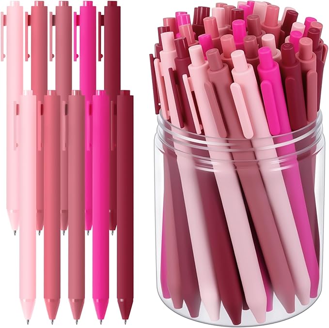 Crtiin 30 Pcs Gel Pens Bulk, 0.5mm Fine Point Black Ink Pens, Retractable Smooth Writing Quick Dry, Colored Aesthetic for School Office Journaling Teacher Appreciation Mother Day (Pink Series)