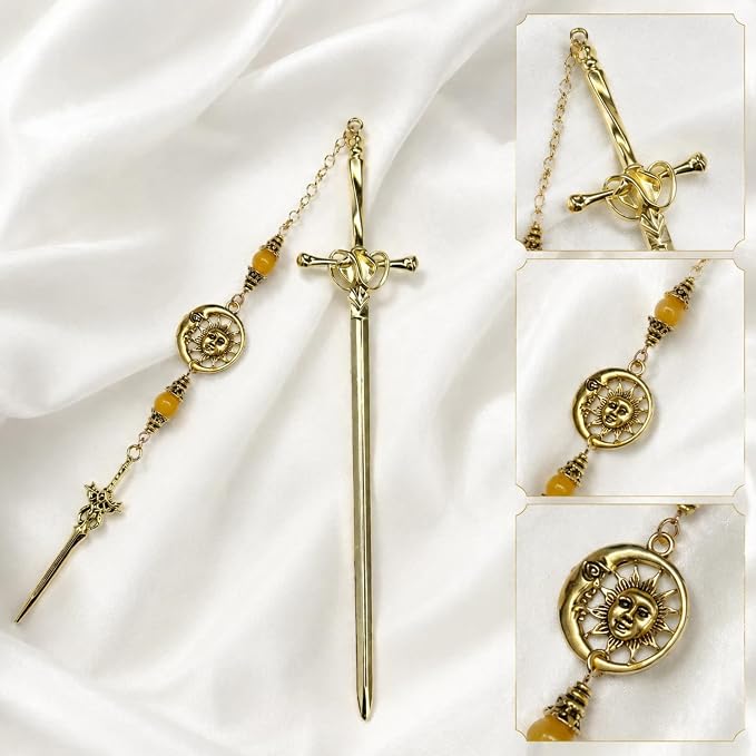 Fantasy Sword Bookmark Gifts - Funny Tarot Metal Book Mark with Crystal Beads Sun Charms Aesthetic Page Marker for Reading Lover Women Men Students Teachers Reader Bookish Birthday School