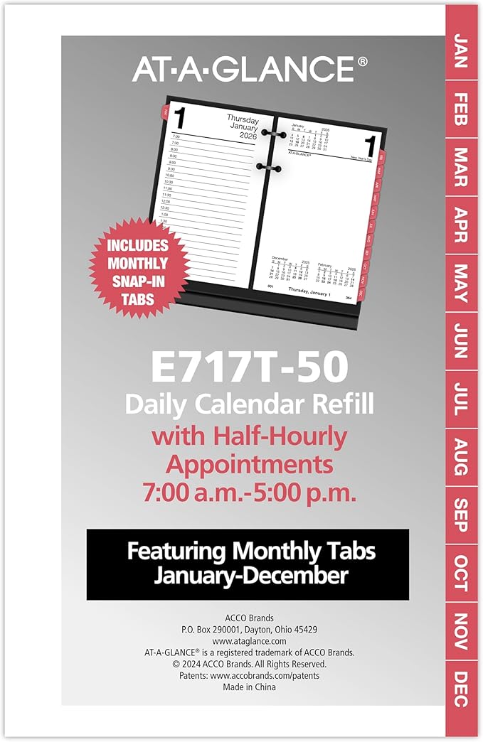 AT-A-GLANCE 2026 Desk Calendar Refill, Daily, 3.5" x 6", Standard, Loose-Leaf (E717T5026)