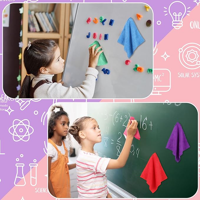 Fanfanwin 12 Pcs Magnetic Cleaning Cloth Dry Erasers for White Boards 9.84" x 9.84" Extra Magnetism Microfiber Whiteboard Eraser for Blackboards Classroom Home Reusable Washable (Rainbow Color)