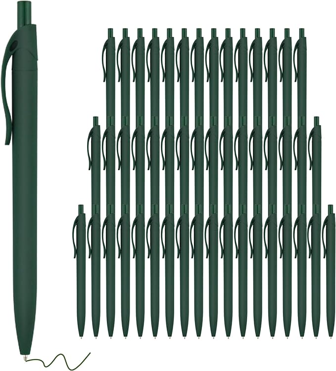 Deegtran 50 Pack No Bleed Green Click Pens, Wholesale Retractable Medium Point Smooth Ink Pens, 1.0MM