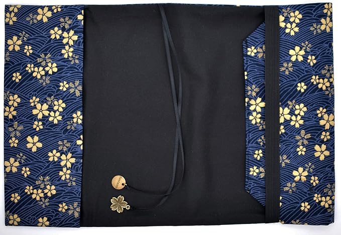BLBMH A5 Book Cover for Paperbacks | Non-Stretch Fabric Notebook Cover Protector Fit for 5.5x8.3 inch Journal Bible Hardcover Softcover Novels Small Gift for Women - Blue Sakura