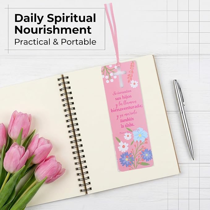 Spanish Bible Bookmark Gifts - 100 Pcs Christian Verse Paper Bookmarks Bulk for Women Men Separadores De Biblia En Español Religious Inspirational Gift for Sunday School Church Mothers Day