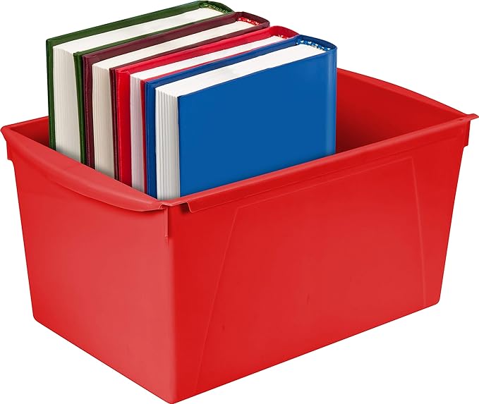 Storex Extra-Large Book Bin, Interlocking Plastic Organizer for Home, Office and Classroom, Assorted Colors, (71126E06C) (Pack of 6)