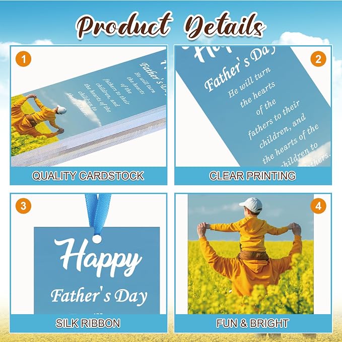 Dispowreath 60 Pcs Happy Father's Day Malachi 4: 6 Bookmarks Religious Christian Bookmarks Church Bookmark Gift for Teens Men Women Church Home Party Favors
