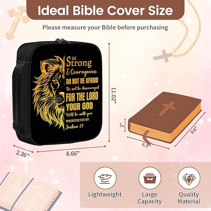 Lion Bible Cover for Men - Christian Gifts for Men, Lion Religious Mens Bible Covers, Bibles Carrying Case Man, Faith Based Cover Case for Bibles, Birthday Gifts Spiritual Catholic, Gold Black