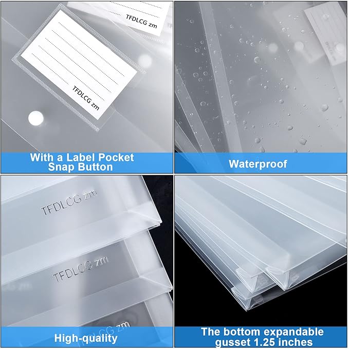 12 Pack Large Clear Folders for Documents,Legal Size(11×14 inch),TFDLCG zm Plastic Envelopes with Snap Closure,Poly Envelope File Folder with 1 Inch Expansion,for School Home Office Organizer