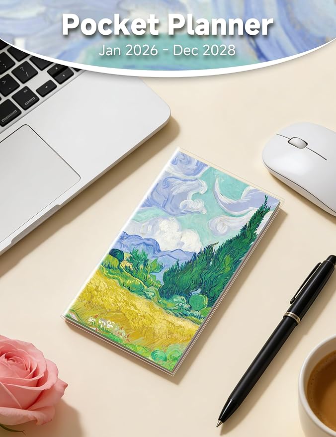Pocket Calendar 2026-2028 Art Series, Monthly Planner Jan 2026 to Jul 2028 (3.7" x 6.7") Perfect Purse Calendar, Pocket Agenda with Protective Plastic Sleeve-Wheat
