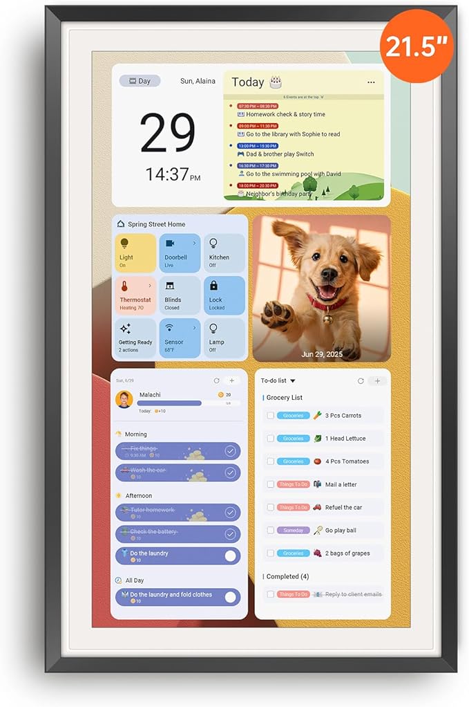 Apolosign 21.5-inch Digital Calendar : Dual Mode Smart Wall Planner, No Subscription, Install Apps, Sync Calendars, Electronic Touchscreen Interactive Display for Family Schedules, Chore Chart (Black)