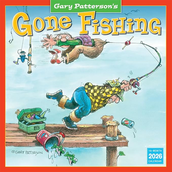 Gone Fishing 2026 Wall Calendar, 12-Month Fishing Humor & Cartoon Calendar by Gary Patterson, 12" x 12", Monthly Calendar 2026 Planner with Large Grids for Office or Home
