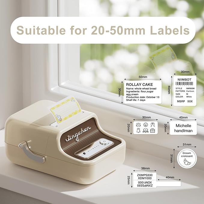 NIIMBOT B21 Bluetooth Label Maker (White) with 1 Roll White Round Label Tape 50×50mm-150Labels/Roll