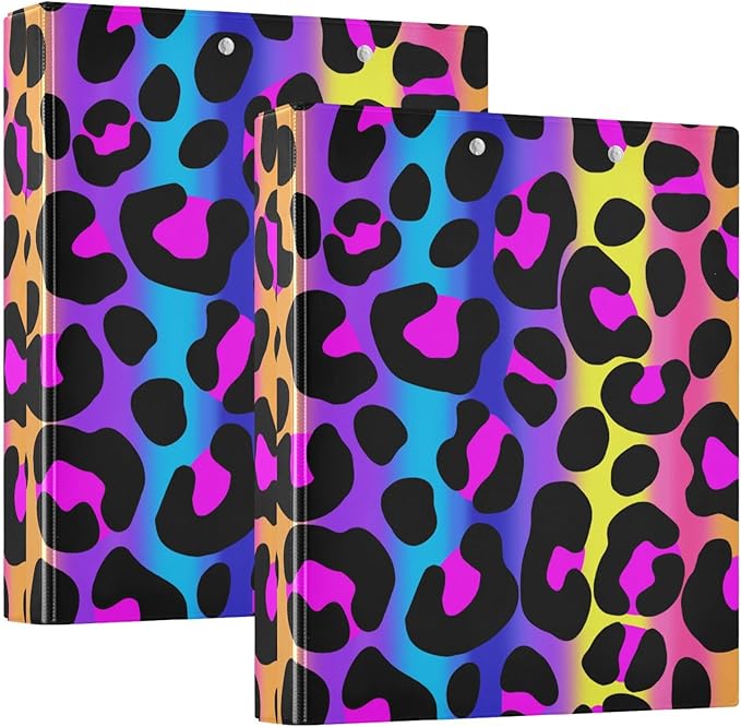 3 Ring Binder, Leopard Print Cheetah Neon Gradient File Folder Holds 200 Sheets File Storage for Women Men School Office Supplie