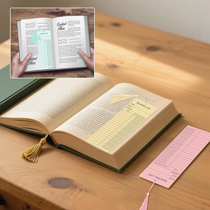 50 Pcs 5 Color Reading List Bookmarks with 10 Bookmark Tassels 3x8 Inch Bulk Reading Log Book Tracker Bookmarks for Book Lovers, Students, Teachers (Multicolor)