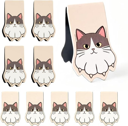 10PCS Kawaii Cat Paw Magnetic Bookmarks with, Adorable Cat Face Page Holders, Funny Reading Accessories for Teachers Book Lovers Office Gifts，Unique Gifts for Women (Beige B)
