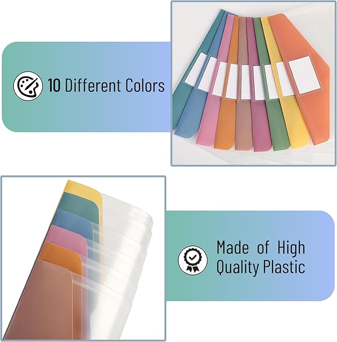 Mr. Pen- Clear Plastic Envelopes File Folders, 40 Pack, A4, Letter Size, Colorful Flaps, Bulk Clear Folders for Documents Plastic Poly Envelopes with Label for School, Home, Work, Office, Organizer