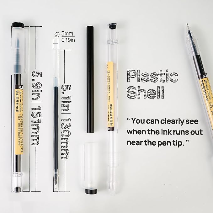 Quick Dry Black Gel Roller Pens, Waterproof Ink, 0.35mm Extra Fine Point, Precise and smooth writing, Japanese Pens Style, 12-Count Pack