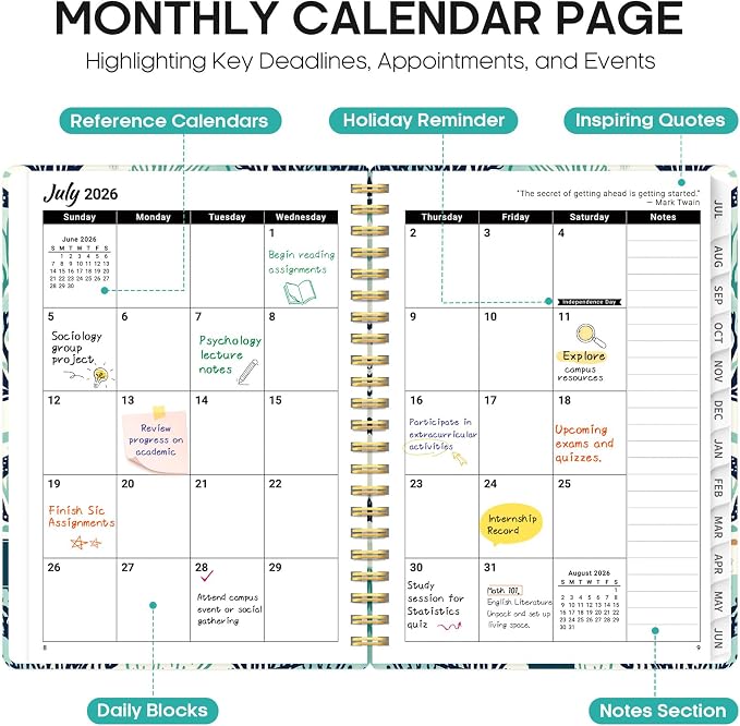Planner 2026–2027, Weekly & Monthly Academic Organizer for School Year, Jul 2026–Jun 2027, Hardcover Planner with Tabs, Back to School Essential, 8.5" x 11", Drifting Whales