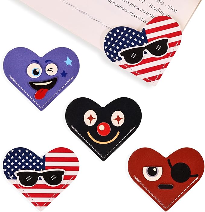 VYRANA 4Pcs Leather Heart Bookmarks - Cute Corner Book Marks Sets for Reading, Cool Funny Read Lover Gifts for Women Men Girls Kids Reader, Stylish Book Markers for Reading, Ideal Gifts for Planner