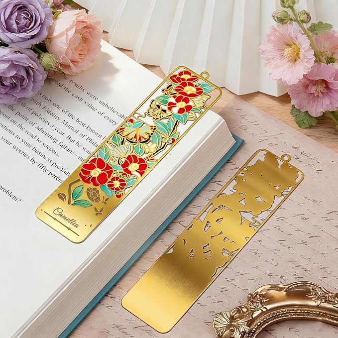 3pcs Metal Flower Bookmarks with Tassel, Goden Hollow Butterfly Theme Book Marks for Reading Women, Cute Book Markers for Book Lovers Writers Readers Teens Women Teachers Students (Style B)
