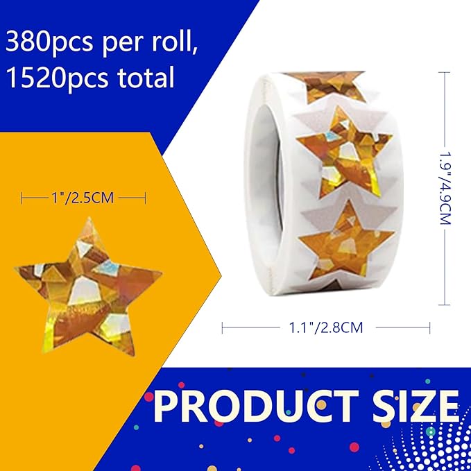 1500 Pcs 1.0Inch Gold Star Stickers for Kids Reward,Behavior Chart,School Classroom Student Teacher Supplies Gift